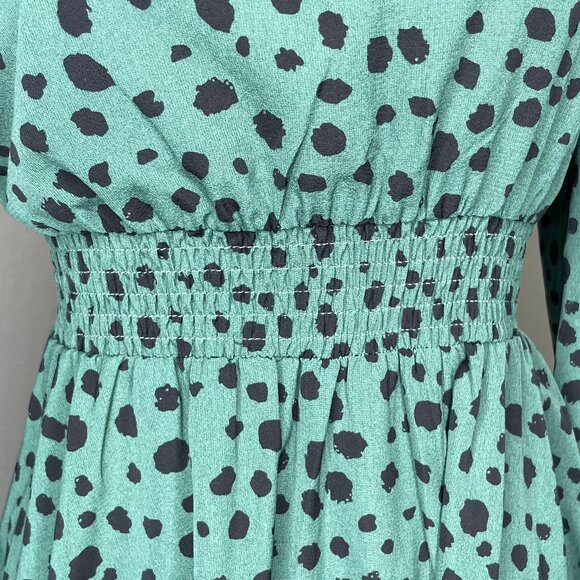 SHEIN Women's All Over Print Shirred Waist & Neck Balloon Sleeve Dress Sz Small - Picture 5 of 8